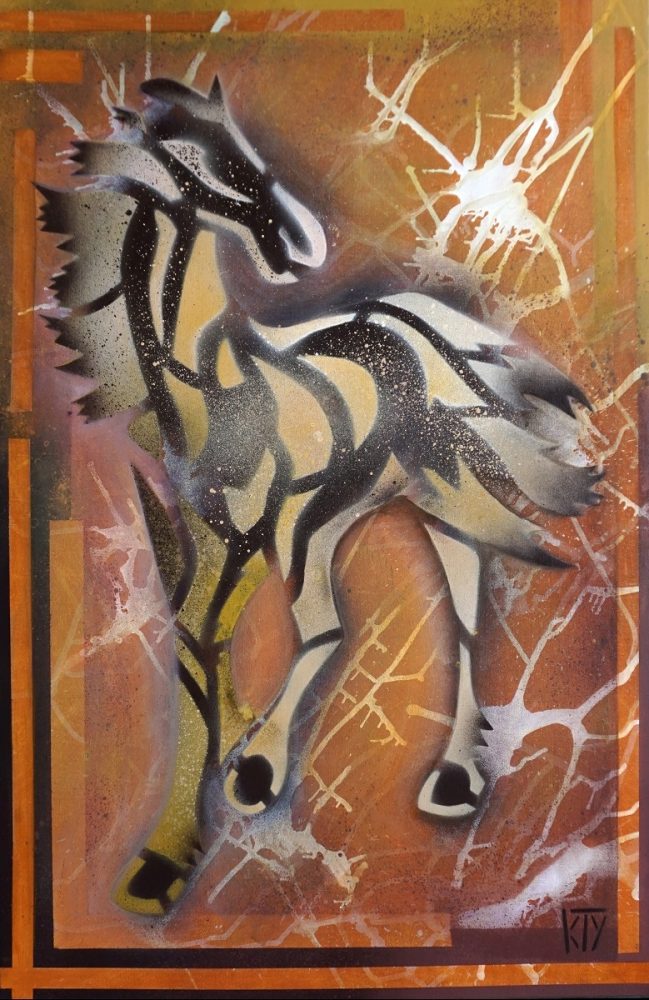 Tarpan Ocre, peinture sur toile 92 x 60 cm, 2024 de Catherine Poulain