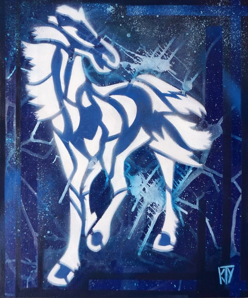 Tarpan Bleu, peinture sur toile 55 x 46 cm, 2024 de Catherine Poulain